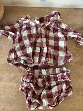 Rylee + Cru Red and Cream Plaid Baby set
